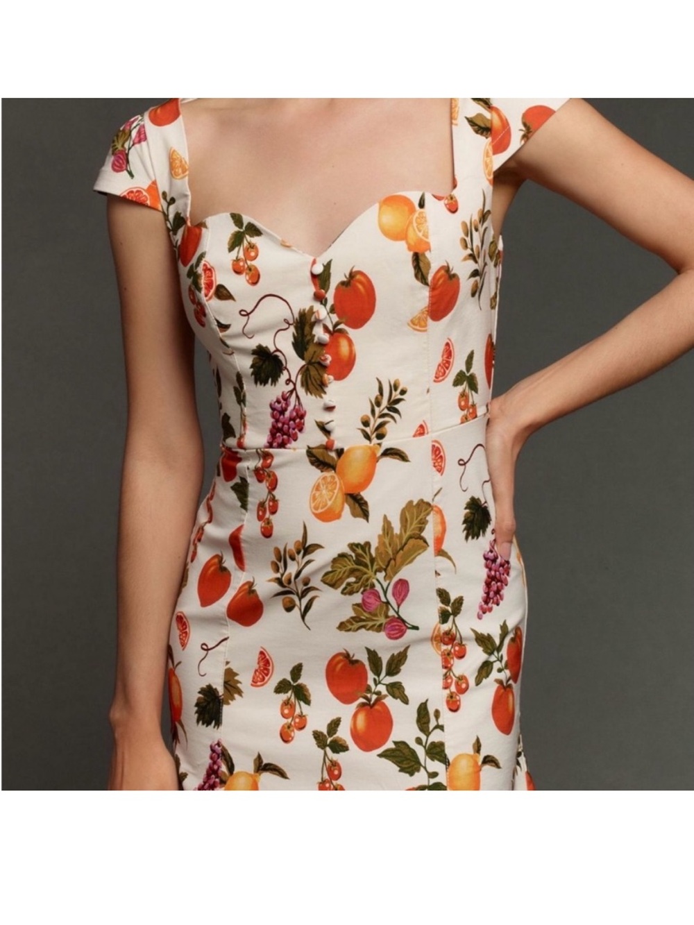Anthropologie White Mini Dress with Orange & Green Fruit Print